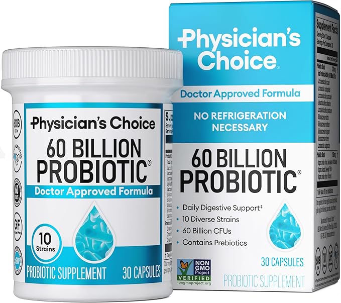 Physician's Choice Probiotics 60 Billion CFU - 10 Strains + Organic Prebiotics - Immune, Digestive & Gut Health - Help for Occasional Constipation, Diarrhea, Gas & Bloating - for Women & Men - 30ct