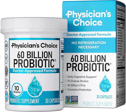 Physician's Choice Probiotics 60 Billion CFU - 10 Strains + Organic Prebiotics - Immune, Digestive & Gut Health - Help for Occasional Constipation, Diarrhea, Gas & Bloating - for Women & Men - 30ct