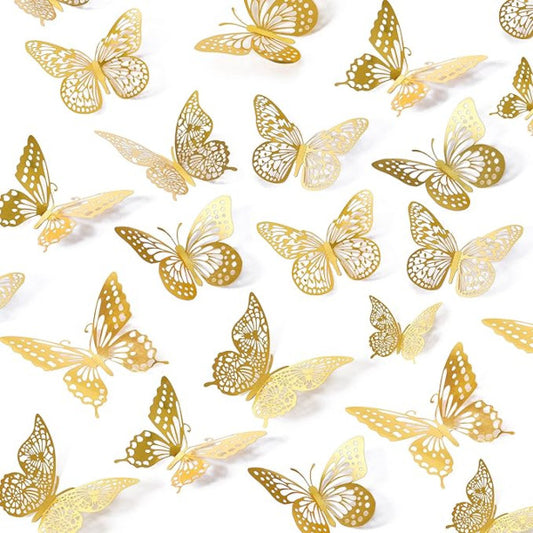 SAOROPEB 3D Butterfly Wall Decor – Elegant Gold Decorations (48 Pcs, 4 Styles, 3 Sizes)