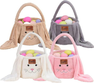 Personalized Easter Basket – Bunny Tote Bag for Kids | Custom Easter Egg Hunt Basket & Party Decoration | White Fabric with Handles
