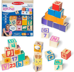 Ms. Rachel x Melissa & Doug Wooden Learning Blocks – Alphabet, Numbers & Games for Toddlers 18+ Months