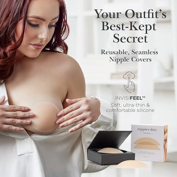 Nippies Reusable Silicone Nipple Covers for Women – Invisible Adhesive Pasties with Travel Case, Seamless Coverage for All Skin Tones - Image 5